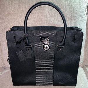 Michael Kors Black Microstud HM Stripe Large Tote